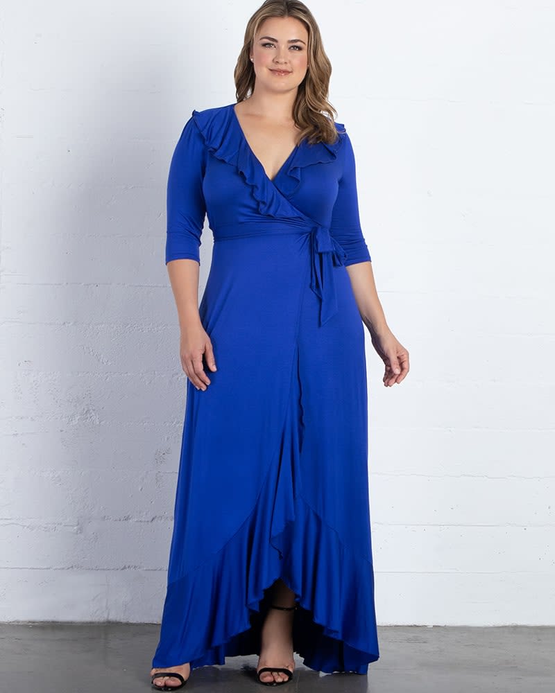 Front of a model wearing a size 0X Maritime Maxi Dress in COBALT BLUE by Kiyonna. | dia_product_style_image_id:227410